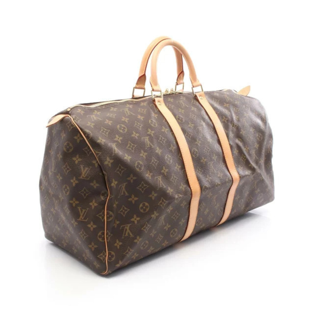 Louis Vuitton Bag Keepall Leather Canvas Boston Monogram Brown